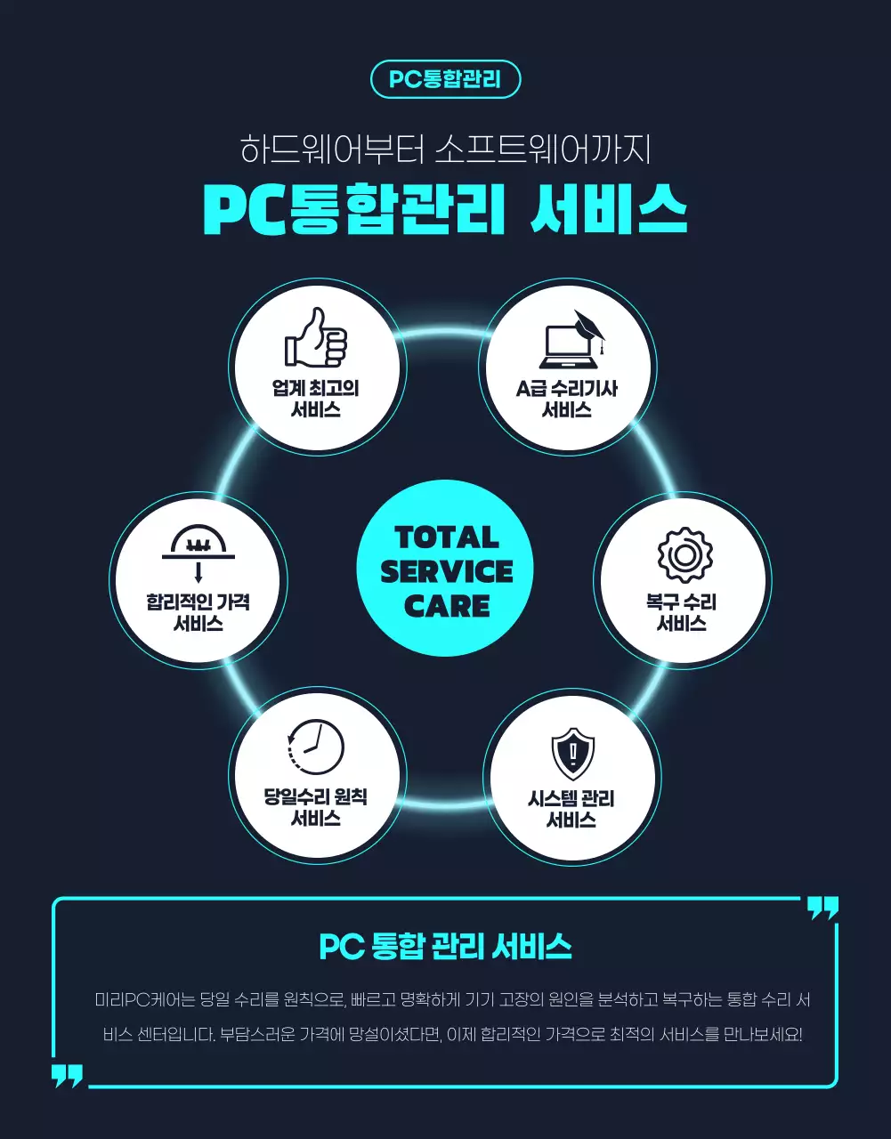 은색과 검정색의 컴퓨터 수리 서비스 홍보