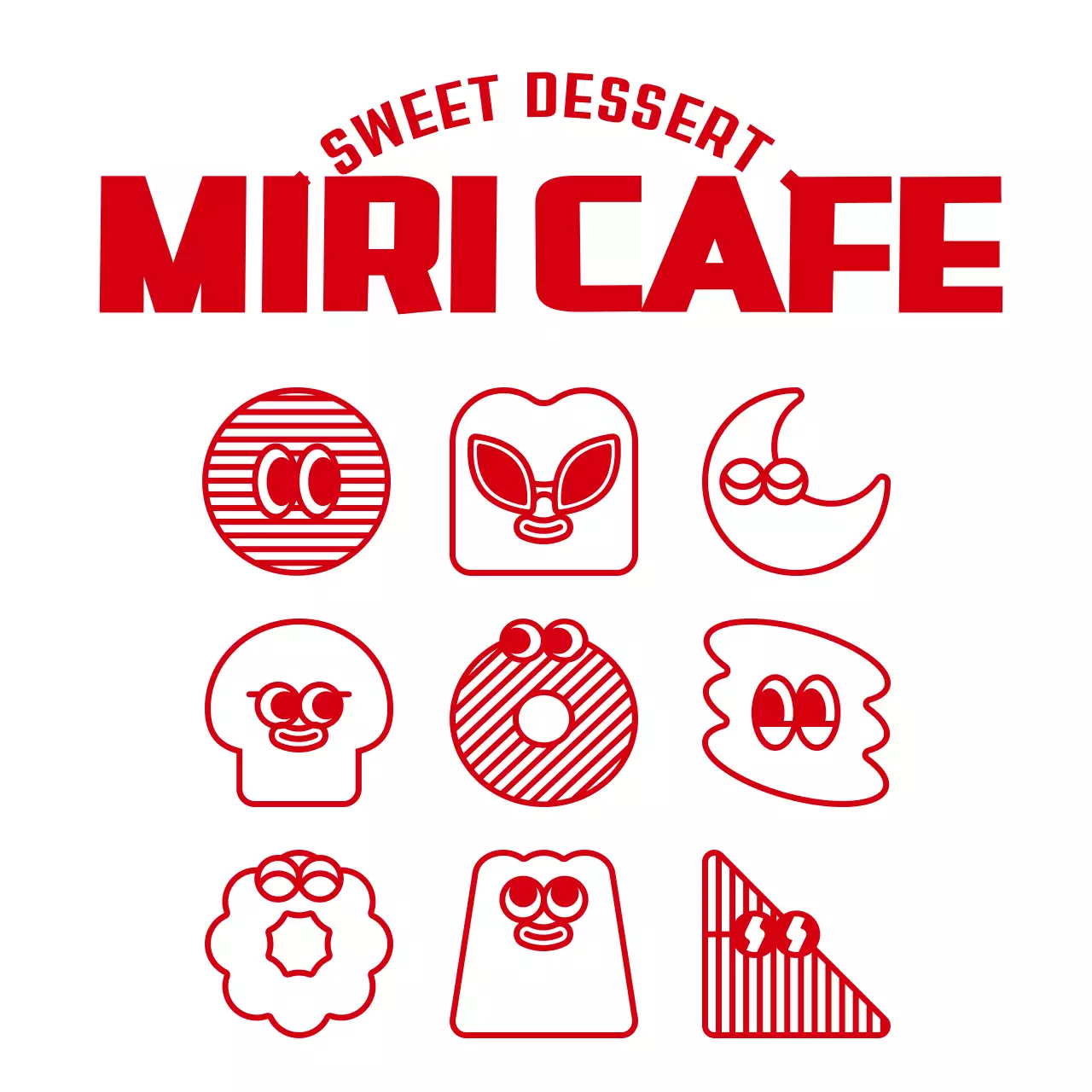 빨간색의 깔끔하고 귀여운 디저트 일러스트와 텍스트 문구 조합 스타일 카페