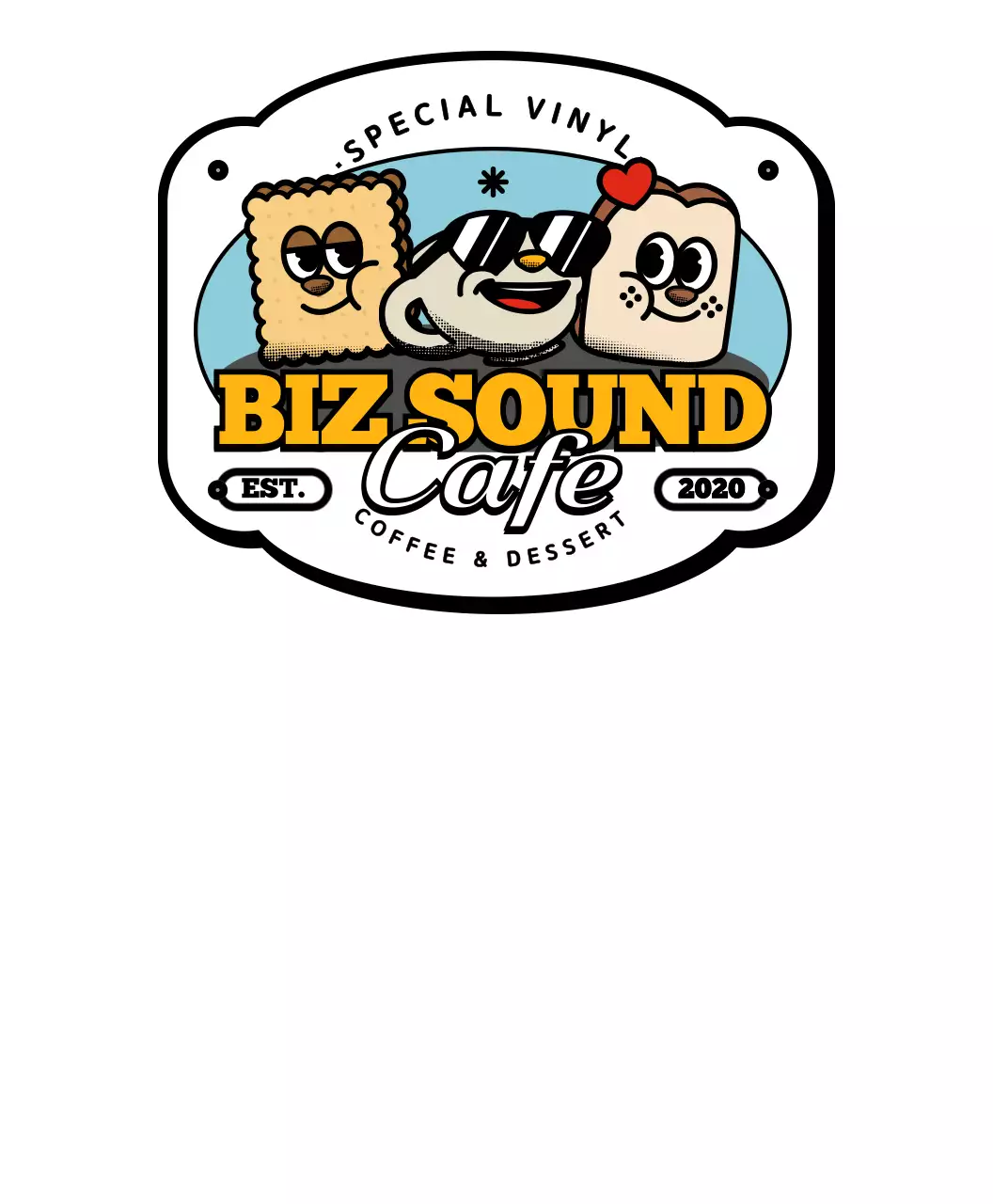 노란색과 검정색의 귀엽고 힙한 캐릭터 로고 스타일 카페 굿즈 시리즈 