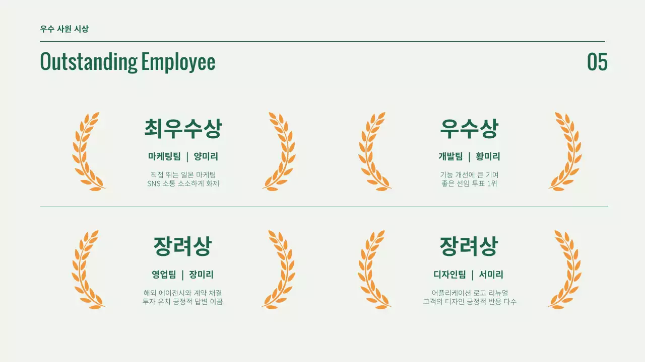 초록색과 주황색의 심플한 사업 성과 보고서