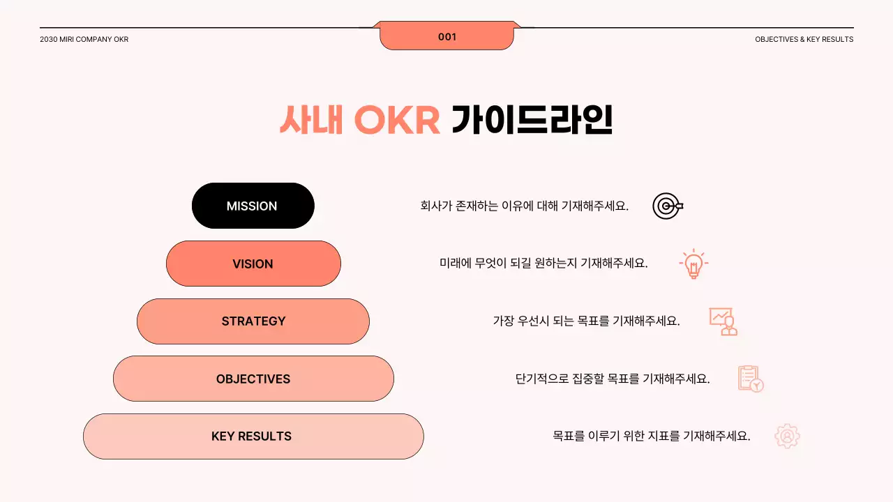 코랄과 블랙의 일러스트 강조 OKR 가이드라인