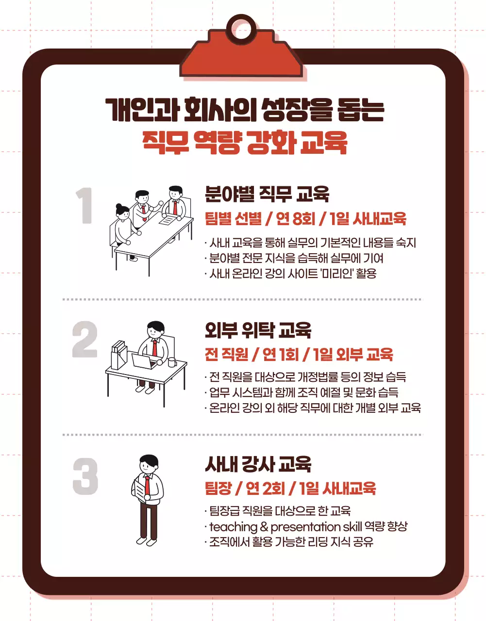 빨간색 포인트의 자기계발 프로그램 안내 페이지