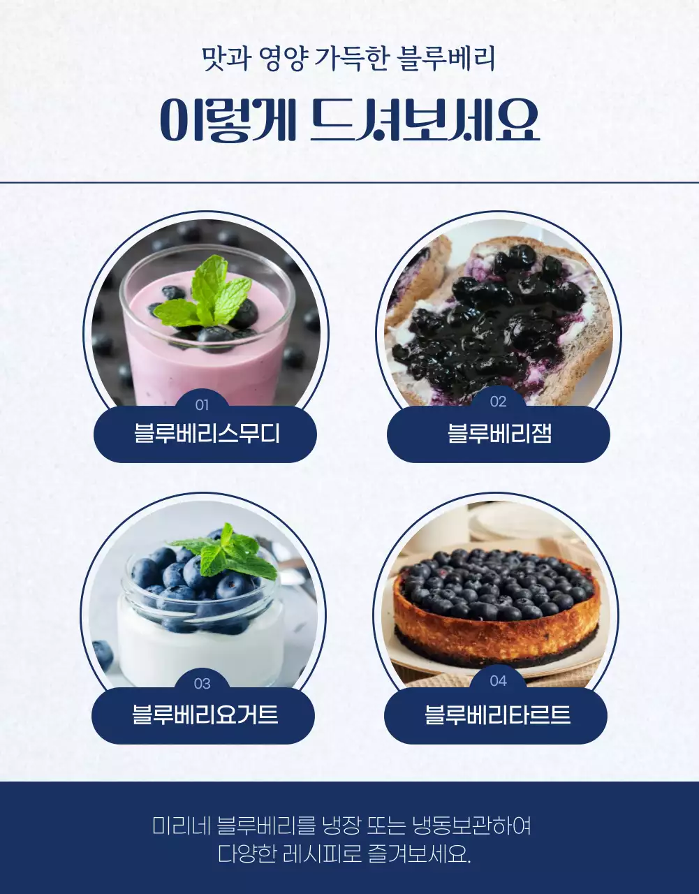 네이비 컬러의 블루베리 홍보페이지