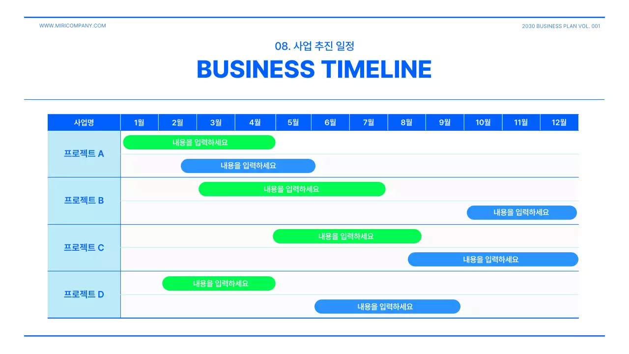 파란색 연두색의 사업계획서 프레젠테이션