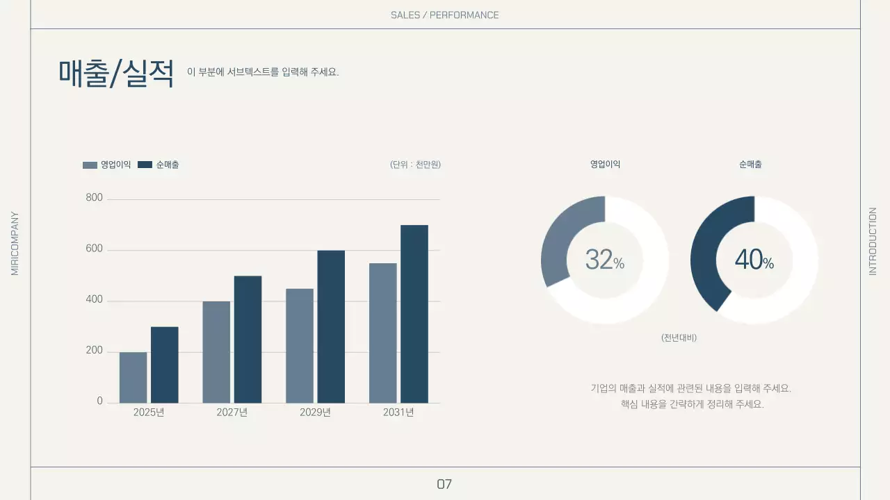 베이지와 네이비의 심플한 레이아웃의 회사소개서