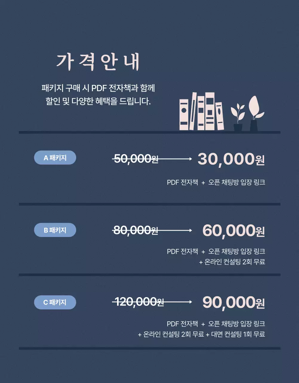 파란색과 분홍색의 전자책 판매 안내