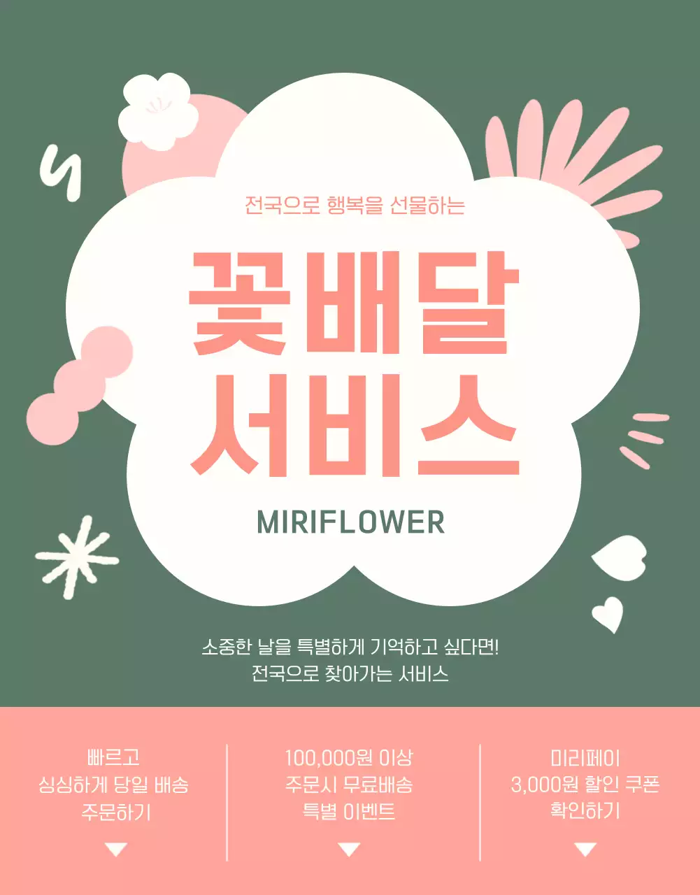 분홍색의 심플한 꽃배달 서비스