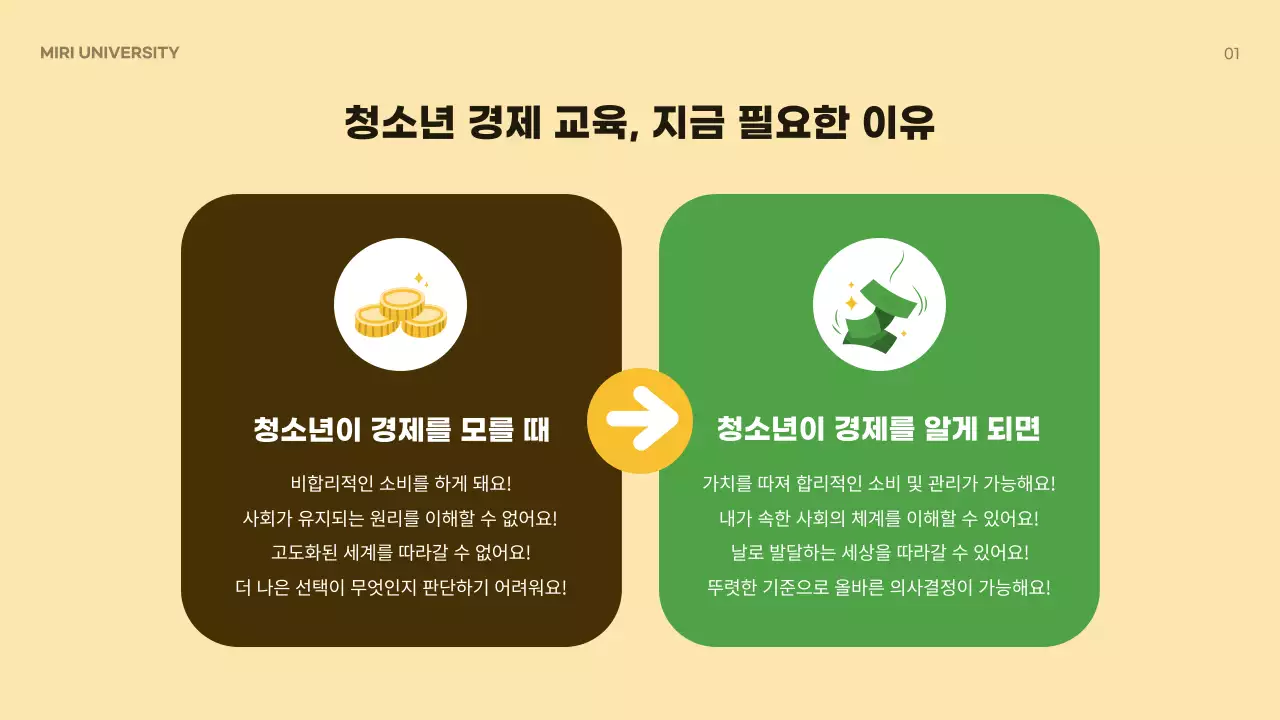 노랑과 갈색의 심플한 청소년 경제 교육자료