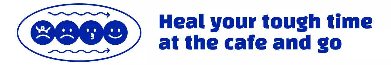 남색의 깔끔하고 심플한 이모지와 텍스트 문구 조합 스타일 카페