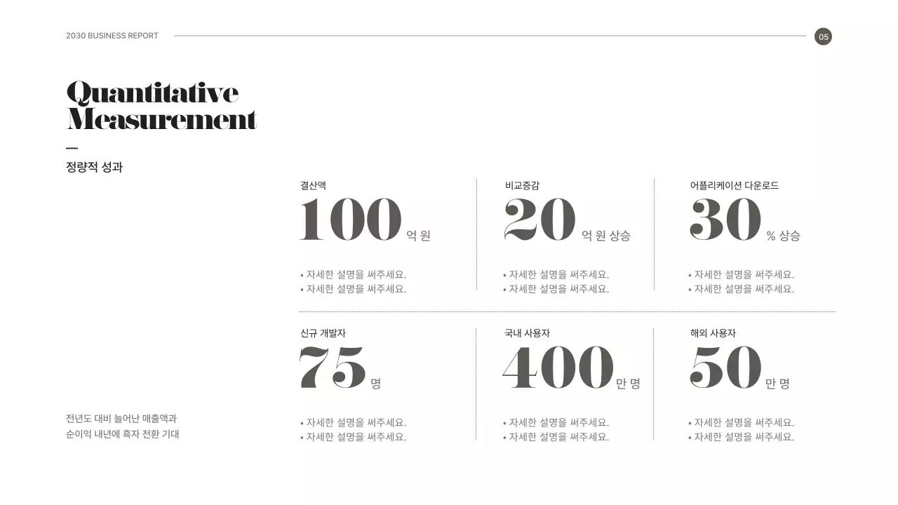 갈색과 흰색의 심플한 종무식 성과보고서