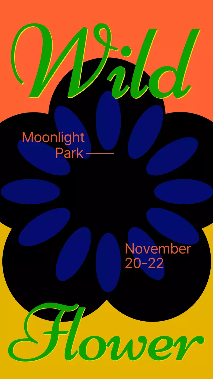 검정색과 주황색의 야생 꽃 축제 포스터 애니메이션 테스트