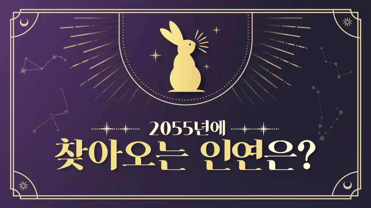 검정 배경과 토끼가 그려진 라인패턴의 타로 카드 연애운세