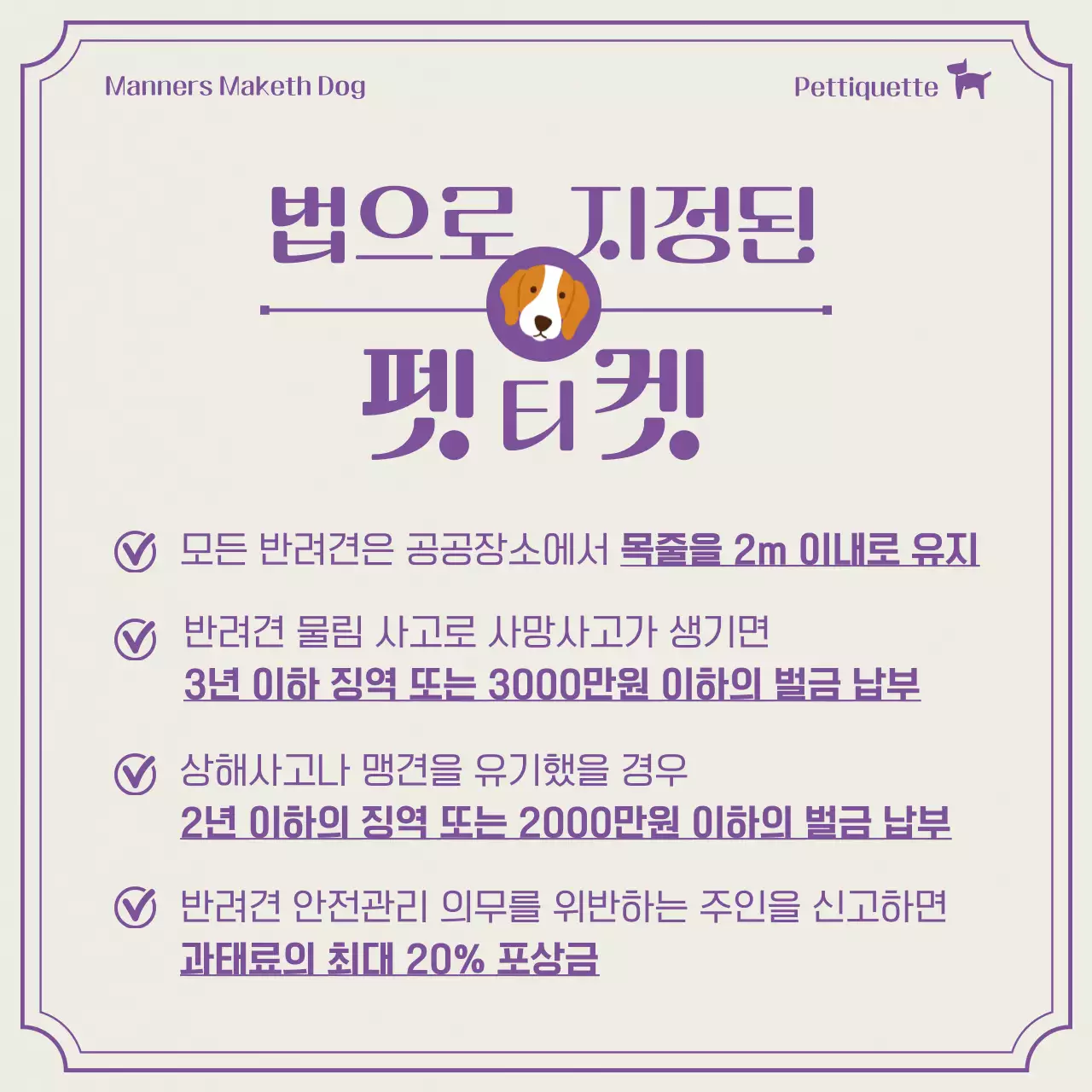 보라색의 심플한 애견 펫티켓 정보 안내서