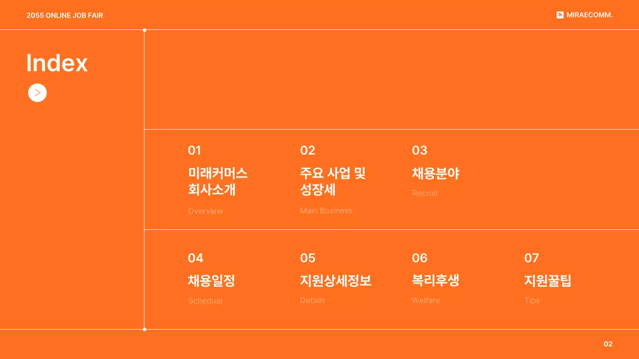 주황색과 흰색의 심플한 온라인 채용 계획 발표자료