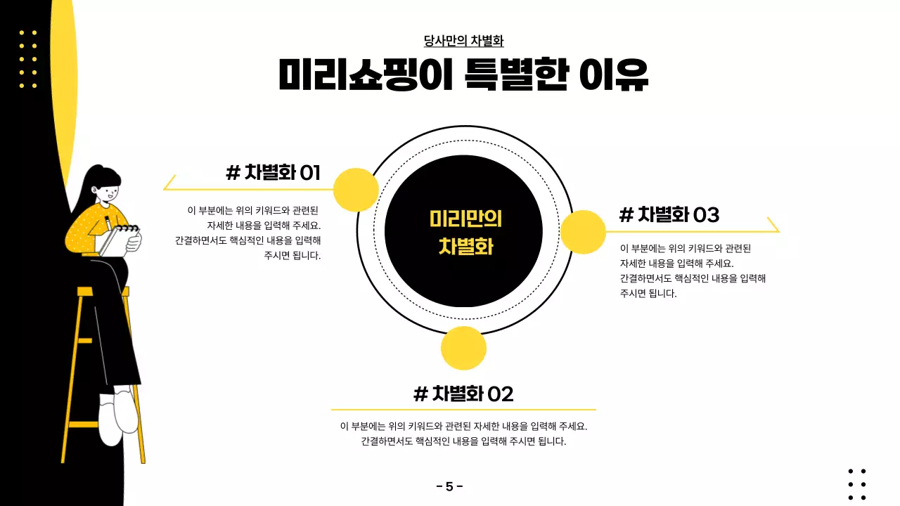 노란색과 검정색의 입점 안내 및 제안서