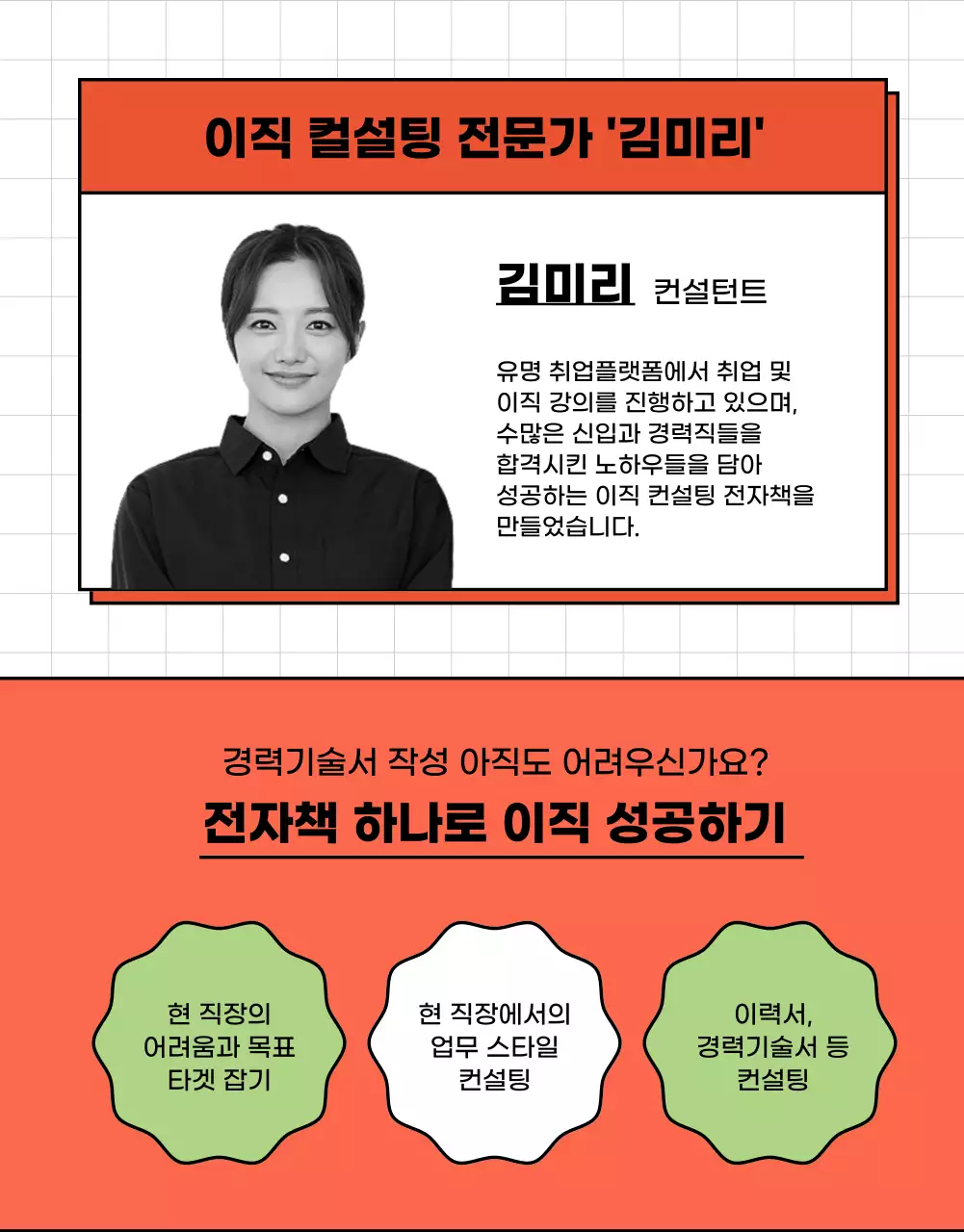 빨강과 흰색의 심플한 전자책 컨셉의 경력기술서 컨설팅 전문가 홍보