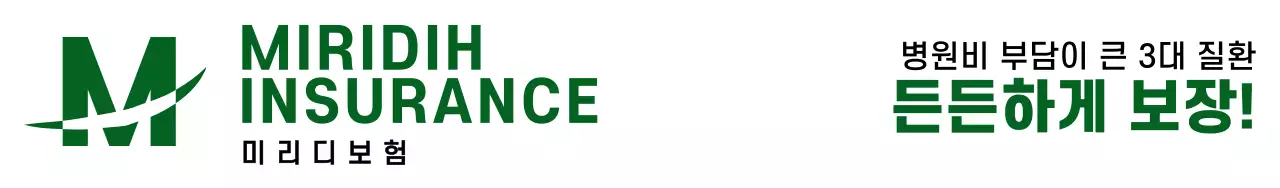 녹색의 로고와 보험사 이름이 적혀 있고 보험 상품 소개가 적힌 심플한 디자인