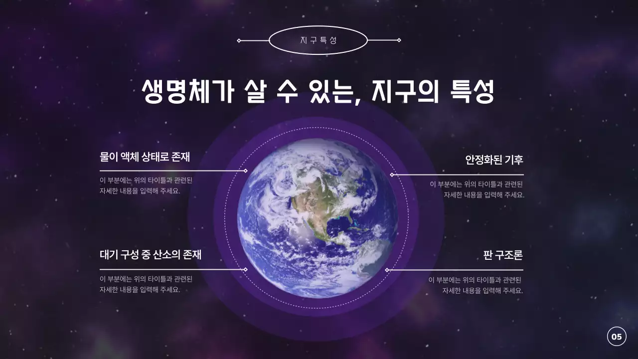 보라색과 검정색의 우주와 행성, 지구에 대한 탐구