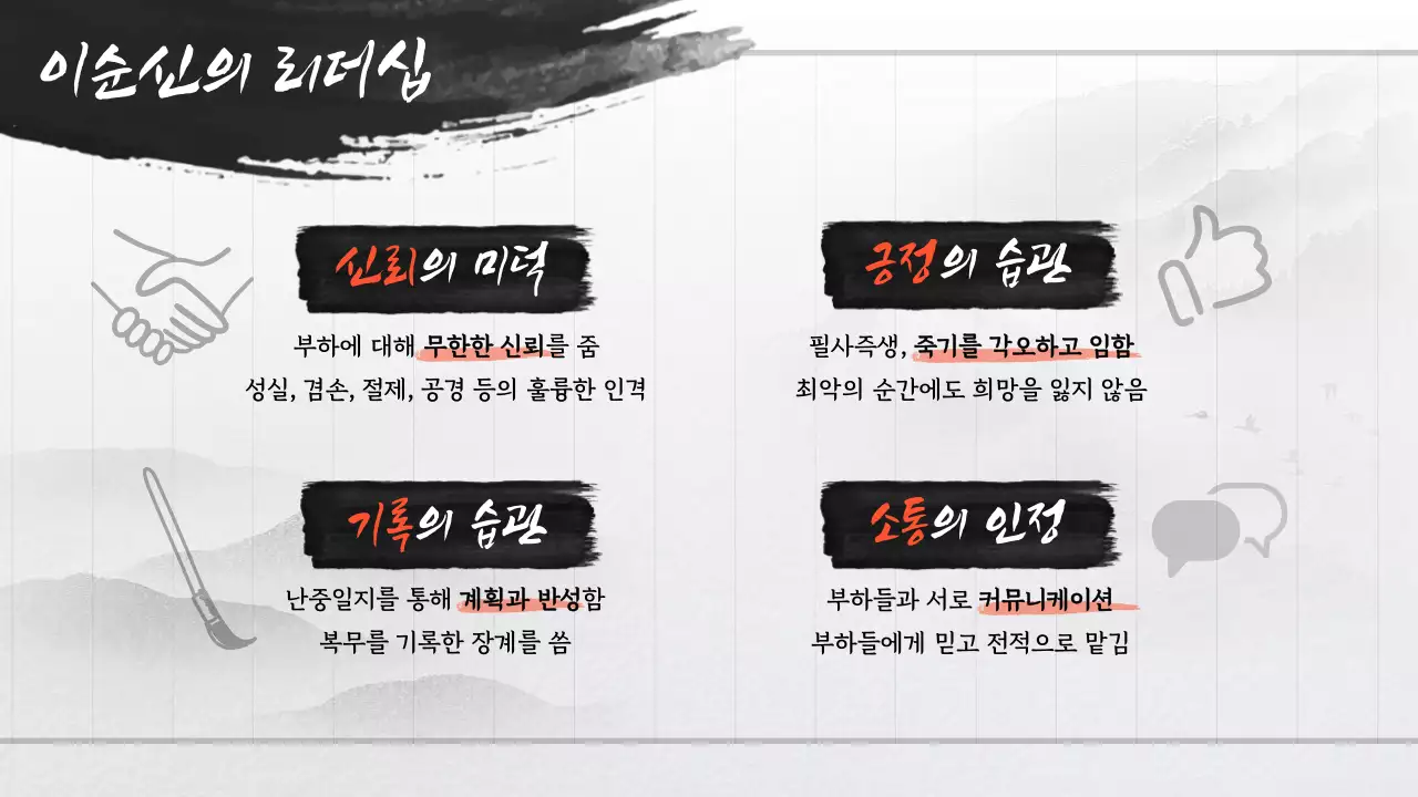 흑백과 붉은색의 고서 고전컨셉 고풍스러운 수묵화 수채화의 위인 소개 발표자료