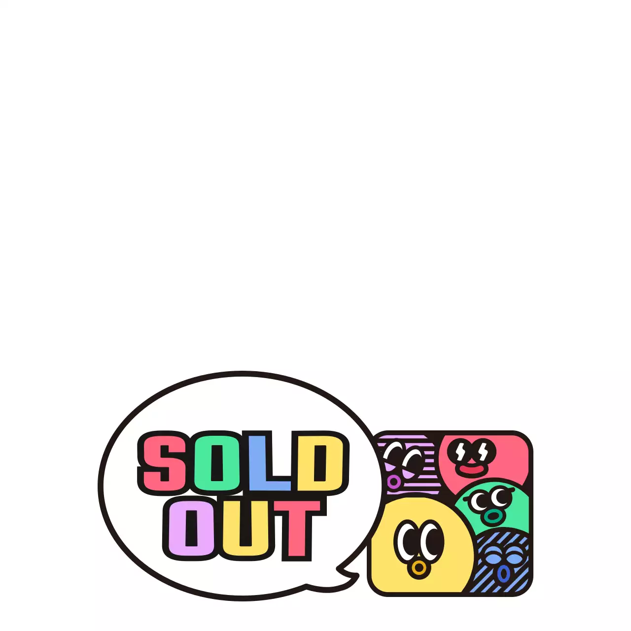 다채로운 색감의 코믹카툰 느낌의 일러스트 스타일 솔드아웃 안내용 