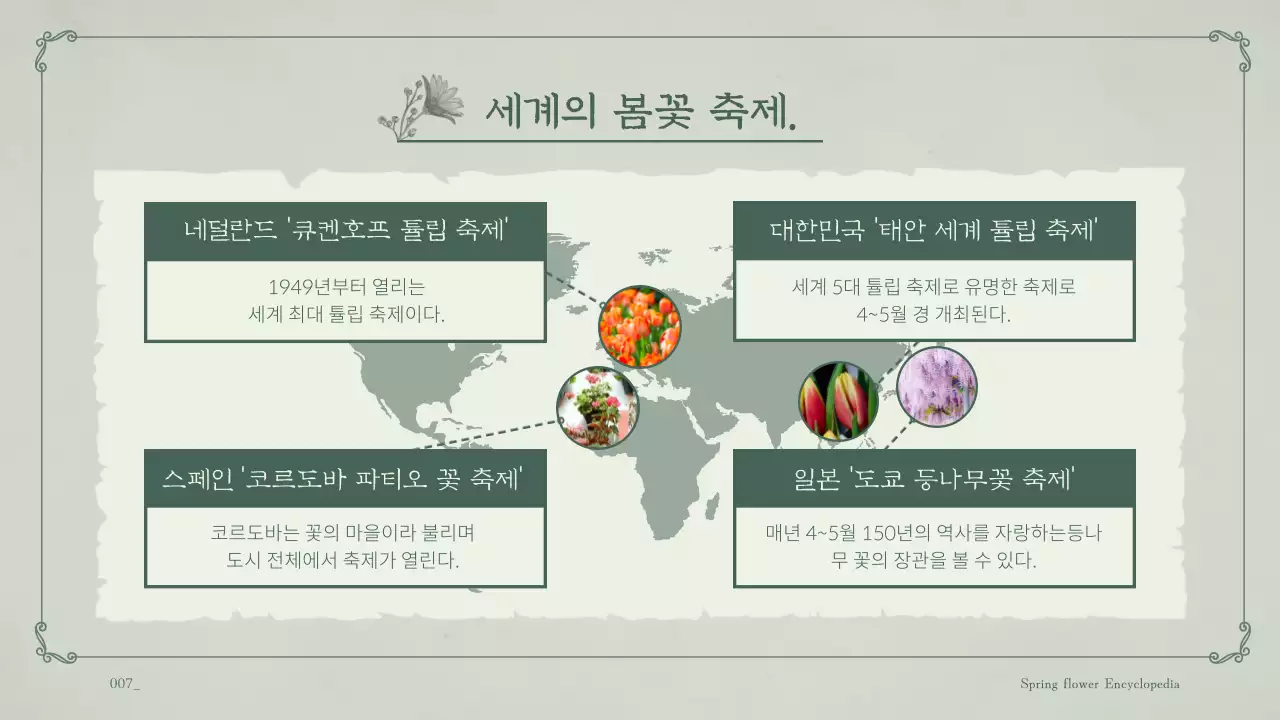 민트 배경의 꽃이 가득한 봄꽃 교양 테마