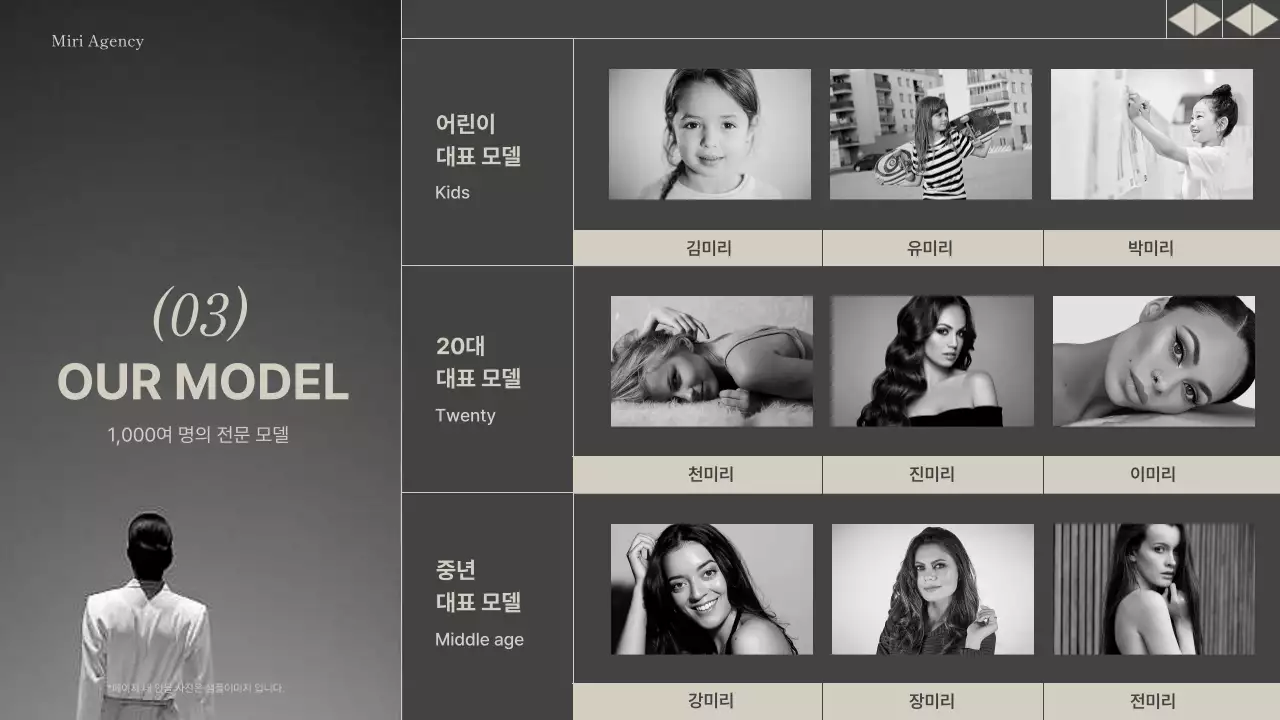 그레이색의 모던한 모델 에이전시 회사 소개서