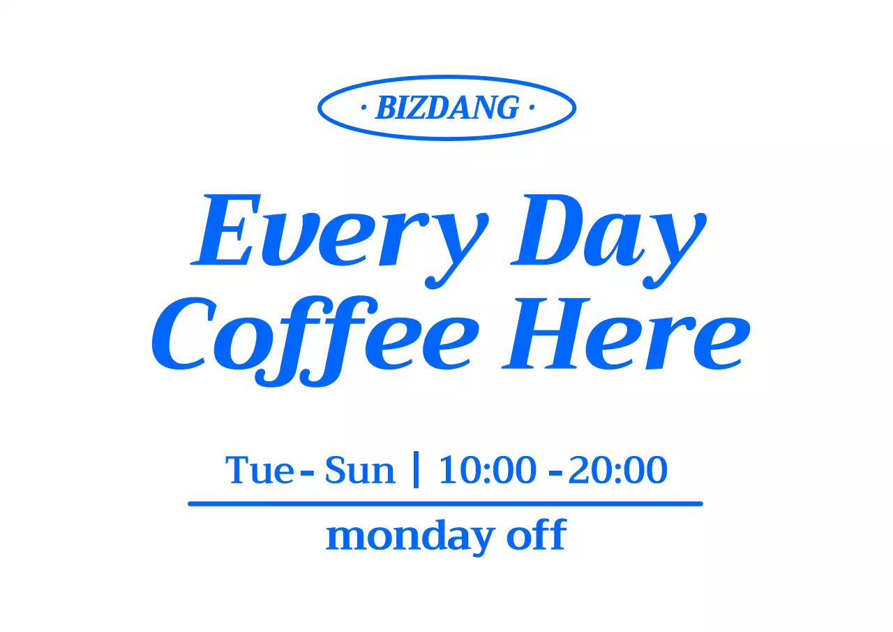 파란색의 깔끔한 음료 메뉴가 적힌 카페 홍보용