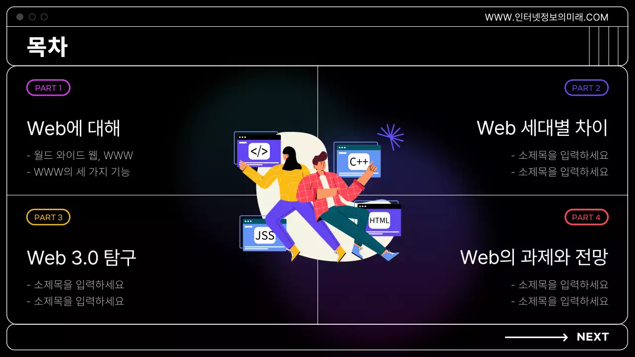 검정색 배경의 IT생태계와 웹 3.0