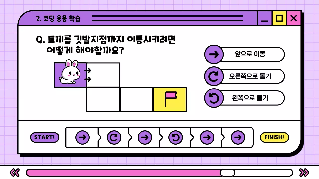 보라색 인터넷 브라우저 컨셉의 귀여운 초등학교 코딩 교육자료