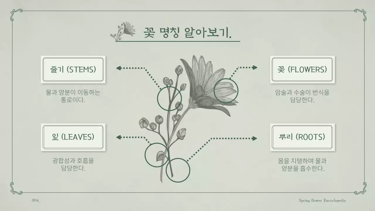 민트 배경의 꽃이 가득한 봄꽃 교양 테마