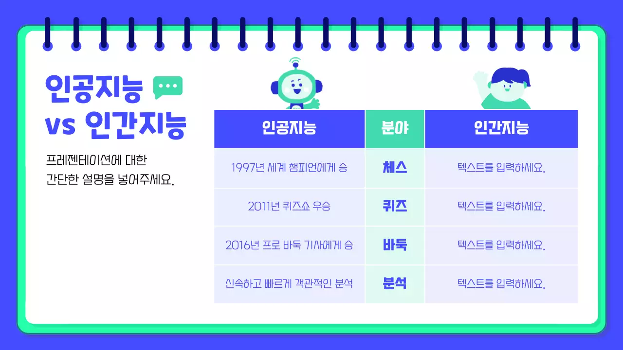 파란색 배경의 아기자기하고 키치한 Ai 로봇 발표