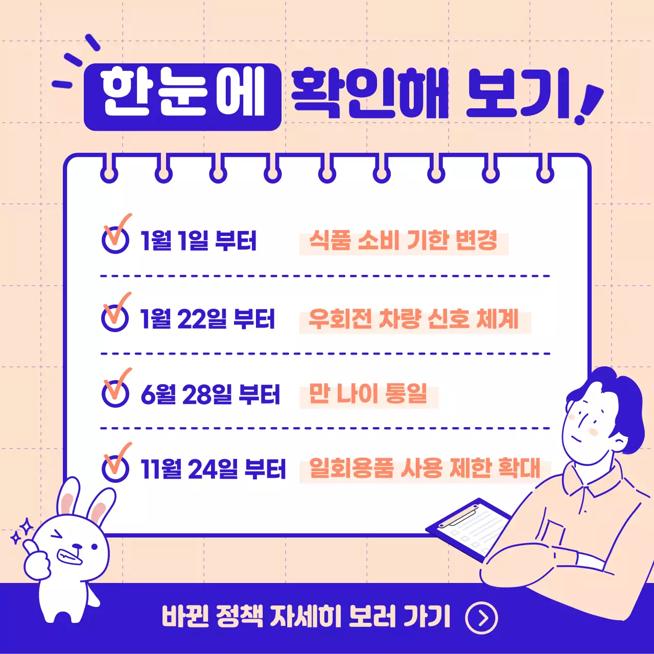 파랑과 핑크의 깔끔한 올해부터 변경된 정책 소개