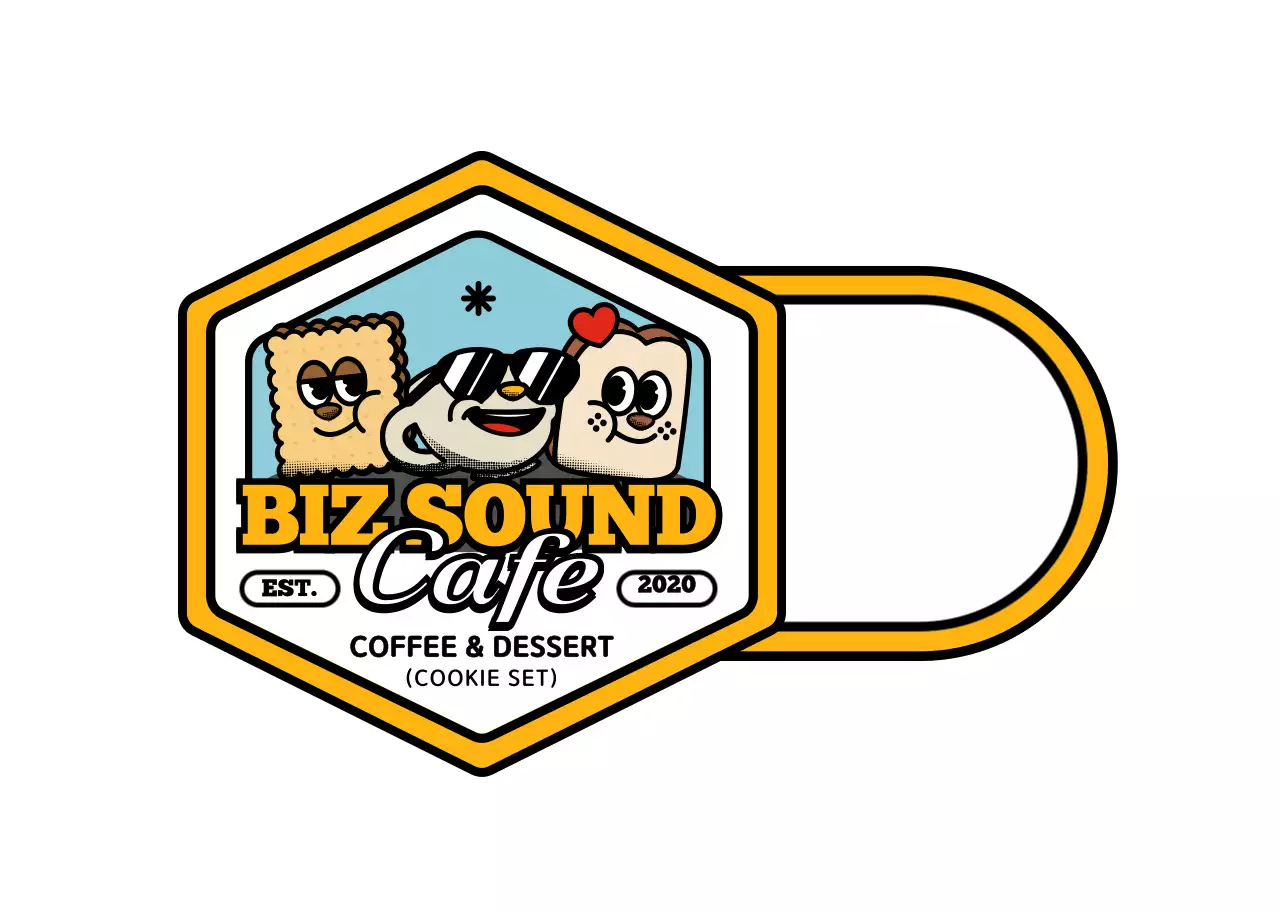 노란색과 검정색의 귀엽고 힙한 캐릭터 로고 스타일 카페 굿즈 시리즈 