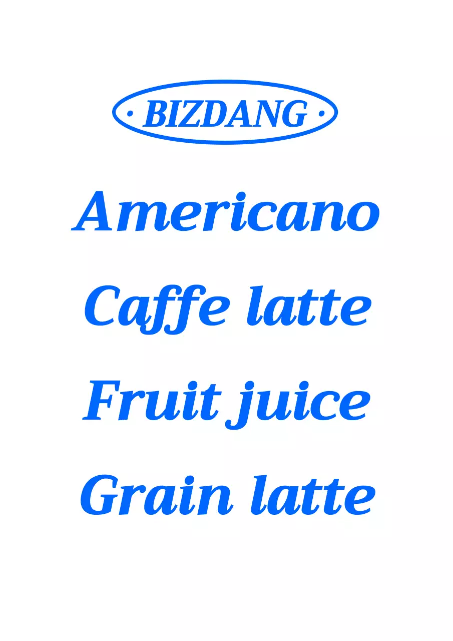 파란색의 깔끔한 음료 메뉴가 적힌 카페 홍보용