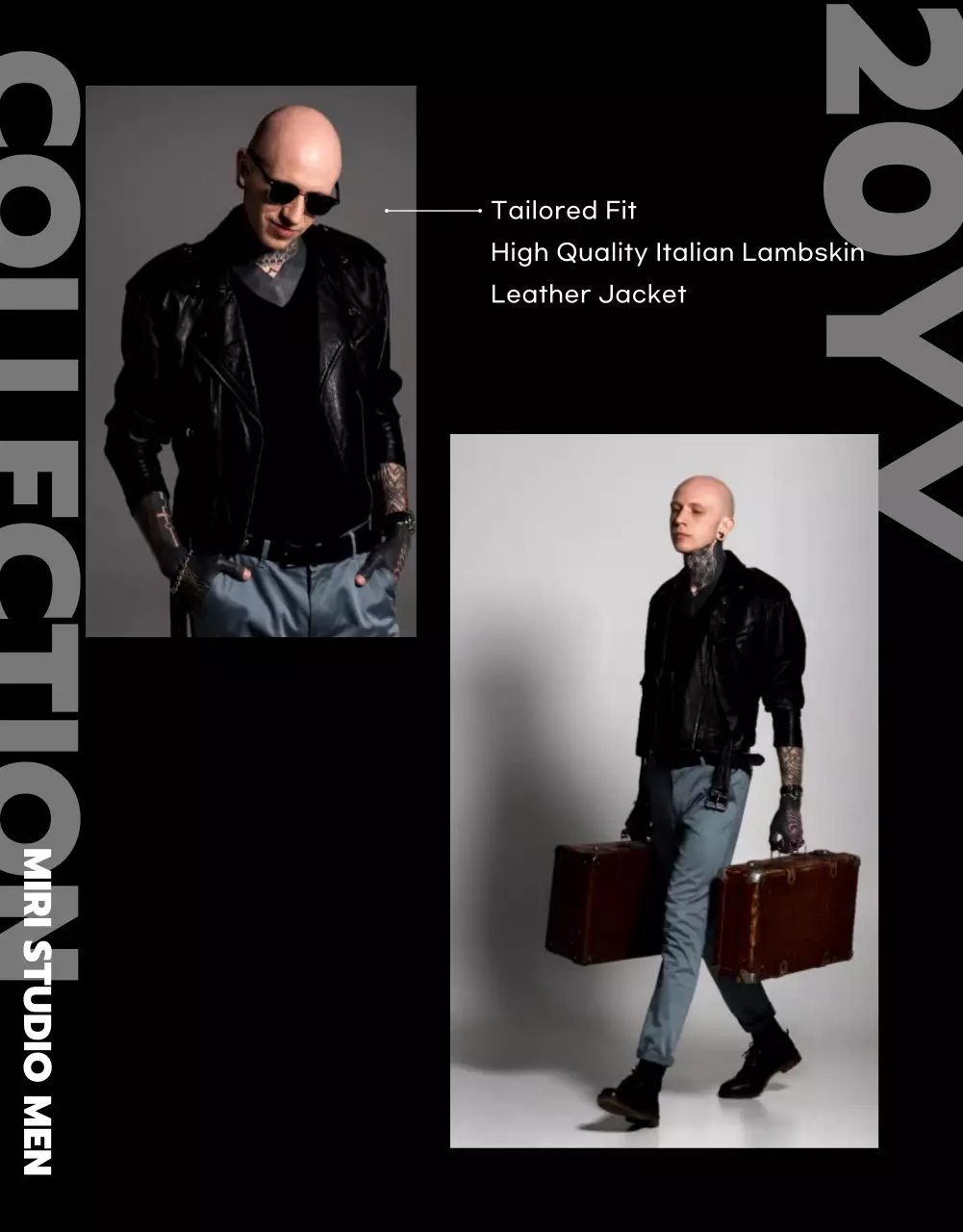 블랙과 블루의 이미지 레이아웃의 가죽자켓 쇼핑몰