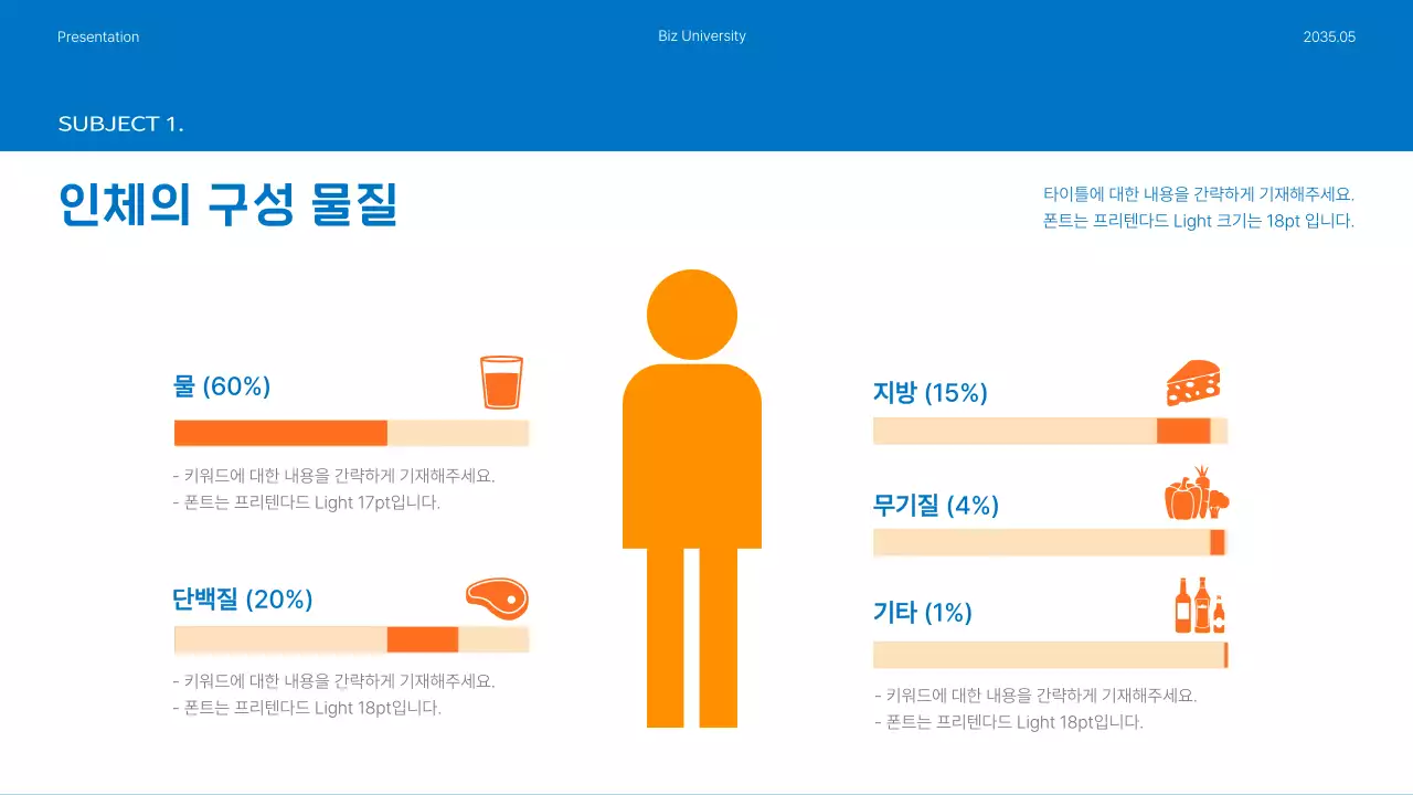 파란색과 주황색 사진 강조의 영양관리와 식단계획