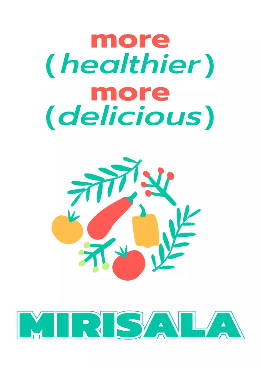 청록색과 빨간색의 단순한 야채와 식물의 일러스트가 있는 샐러드 가게 홍보용