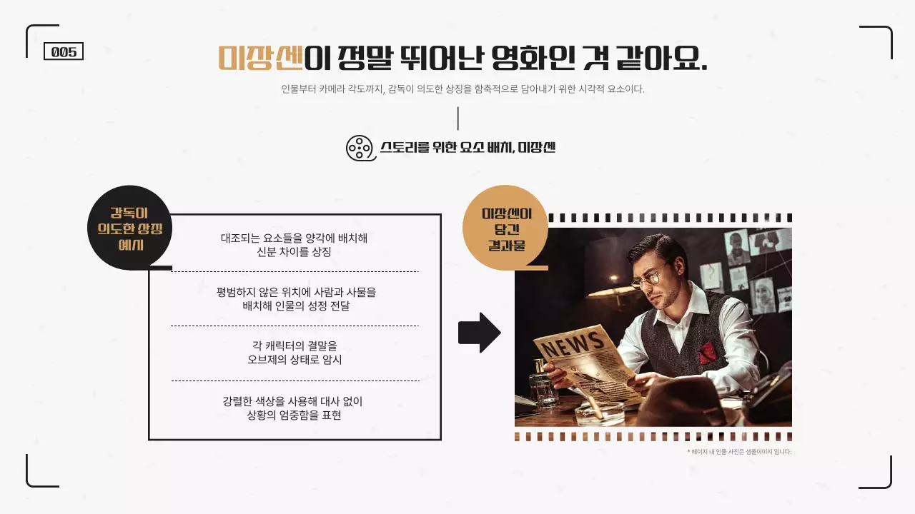 검정과 주황의 카메라 느낌의 깔끔한 영화 용어 교실 