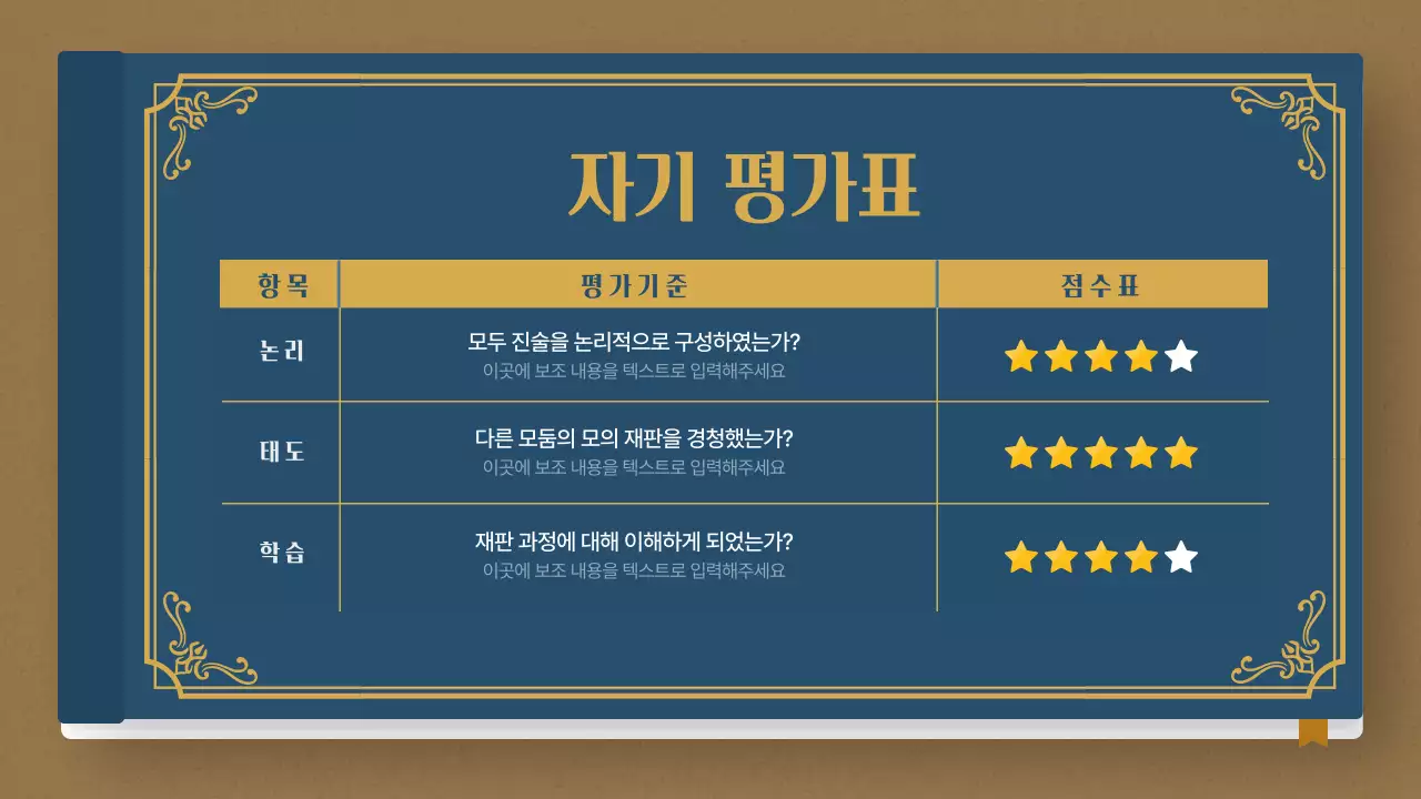 남색과 갈색의 법전 컨셉 모의재판 수행평가 보고서