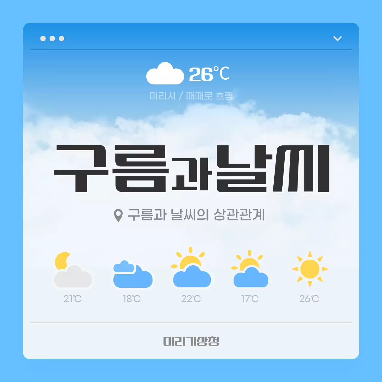 하늘색과 노란색의 어플 컨셉 구름과 날씨