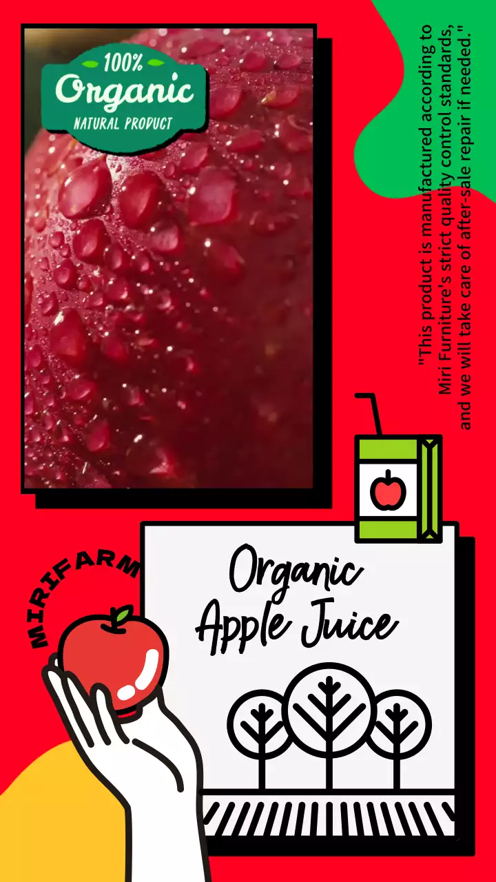 빨간색의 유기농 사과쥬스 홍보