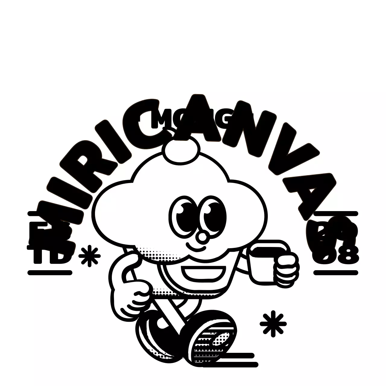 귀엽고 힙한 컵케이크 캐릭터와 텍스트 조합 로고 스타일 카페 홍보 및 굿즈용 