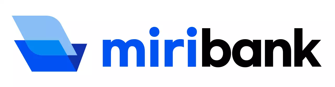 파란색과 검정색의 단순화 시킨 심볼 로고가 있는 은행 로고