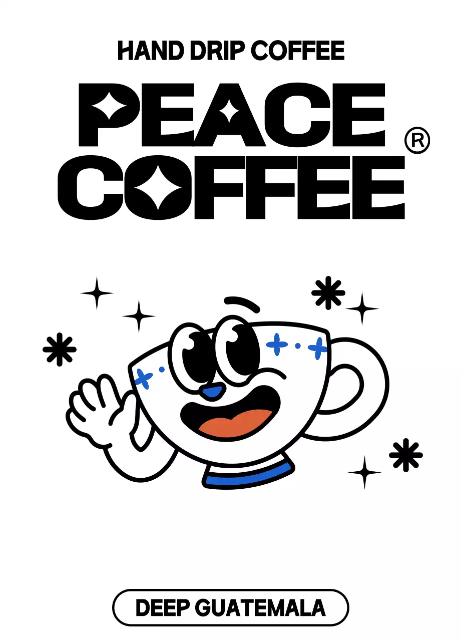 파란색과 빨간색의 커피컵 캐릭터 일러스트가 있는 귀여운 디자인의 커피 원두