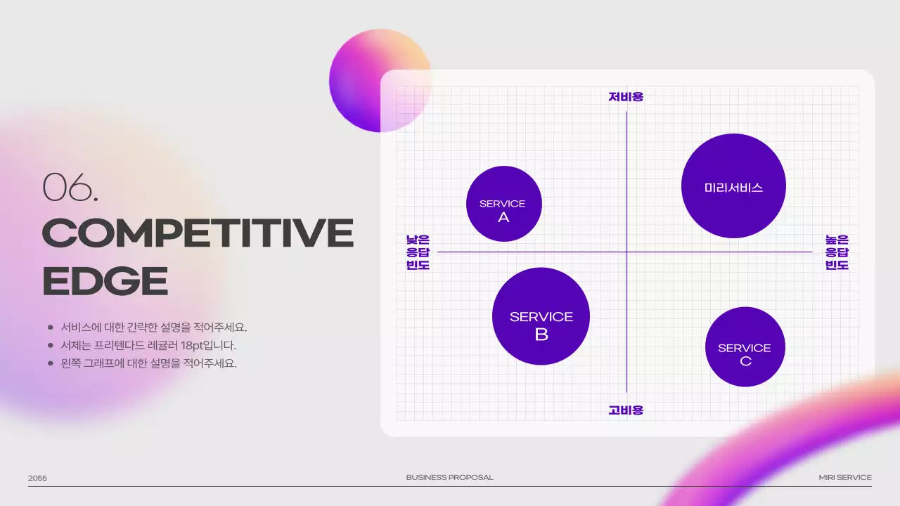 보라색 3D 도형 그라데이션 이미지의 피치덱 