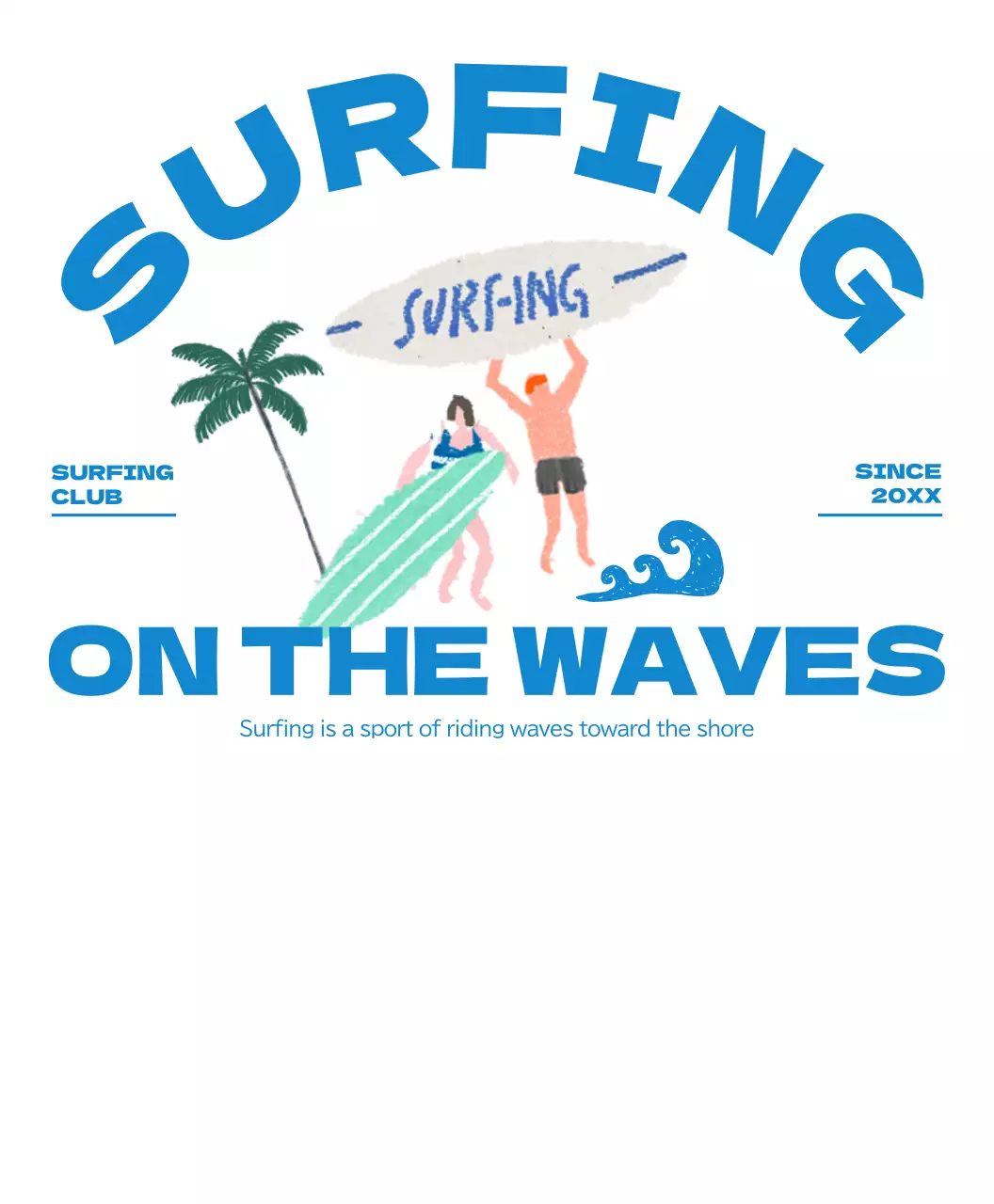 파란색 여름 분위기의 서핑하는 사람들 