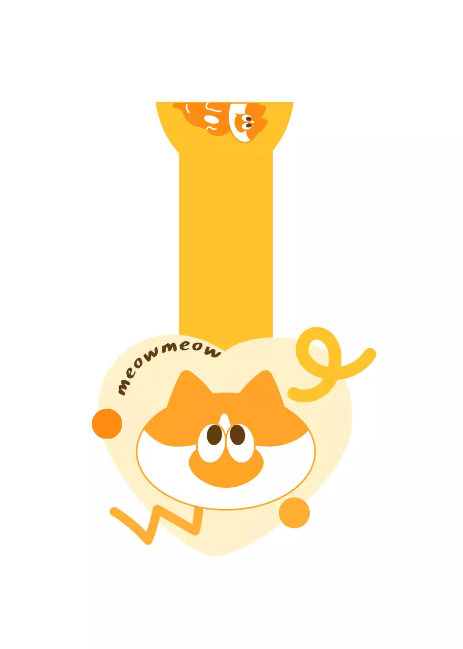 노란색과 주황색의 귀여운 고양이 일러스트와 도형이 있는 굿즈용