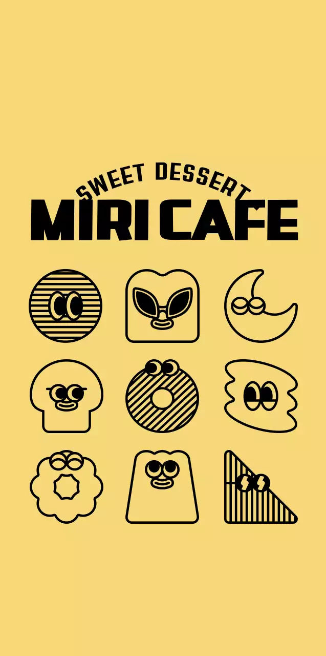 노란색과 검정색의 동글동글 귀여운 디저트 일러스트 모음 스타일 카페 굿즈용
