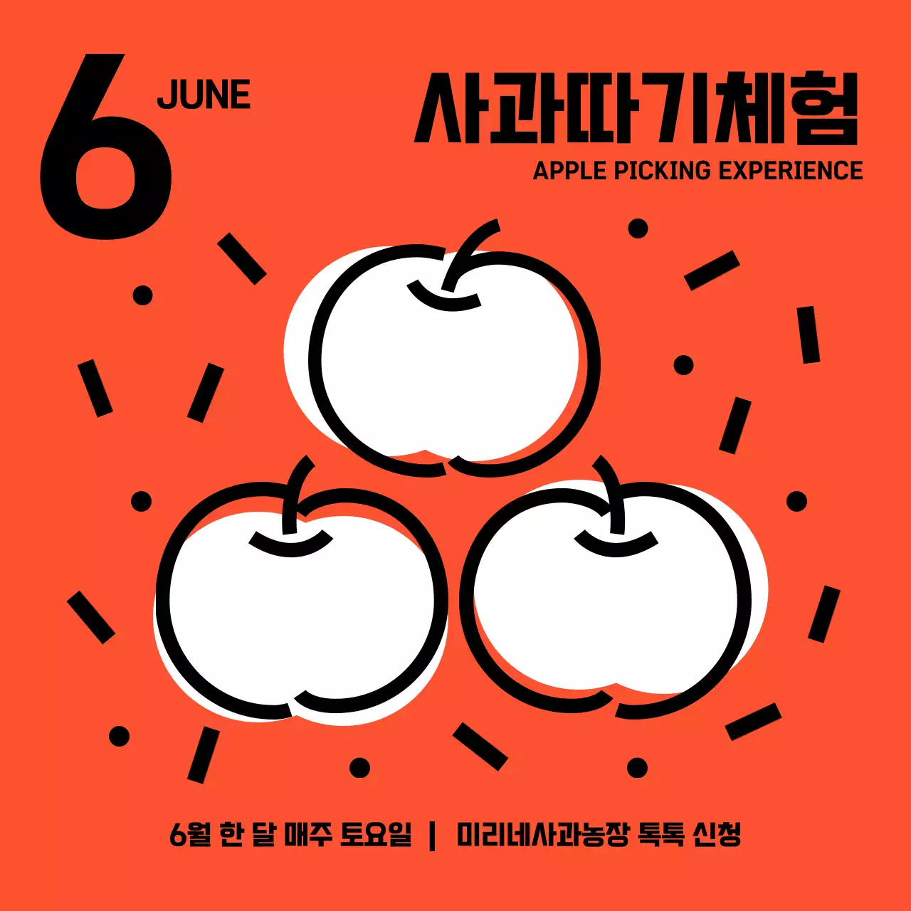 빨간색과 검정색의 단순한 사과 따기 체험