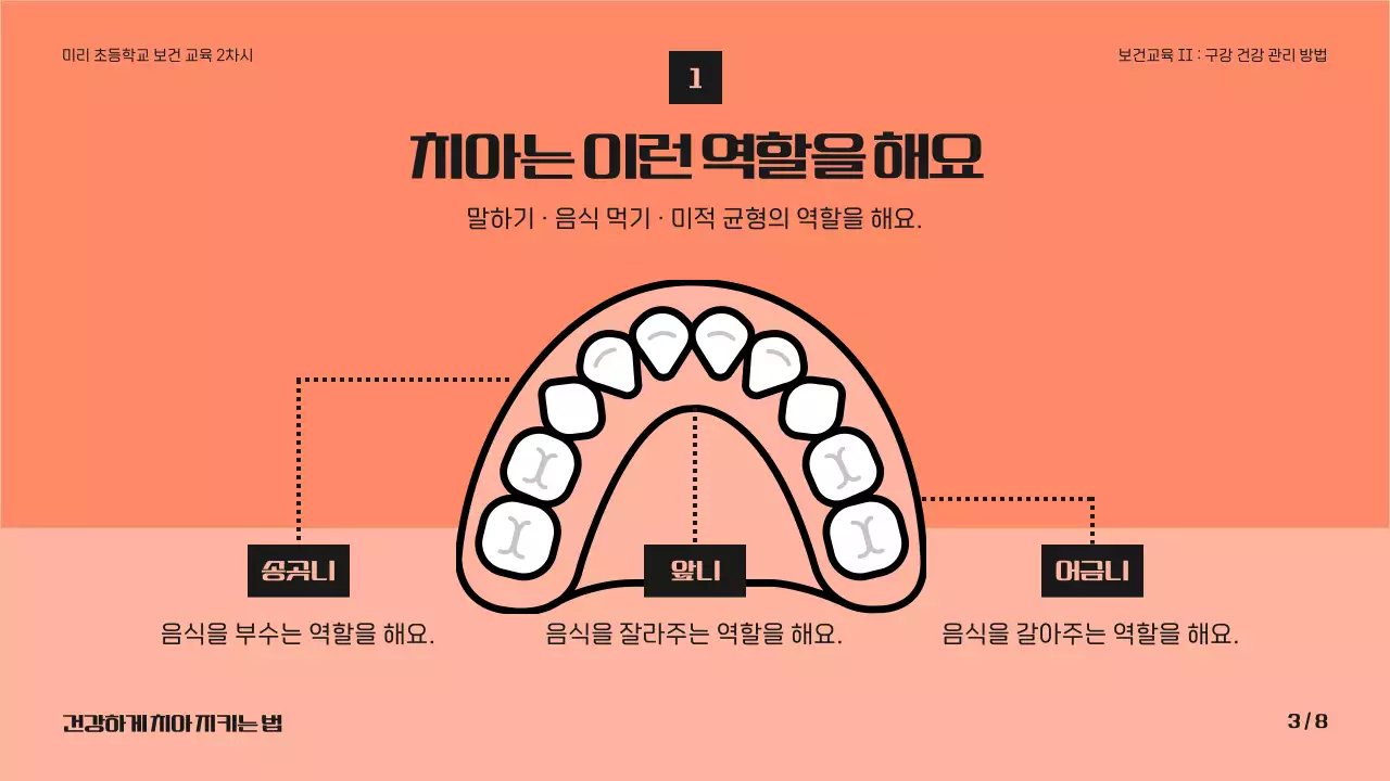 분홍색과 검정색의 귀여운 치아 보건 교육